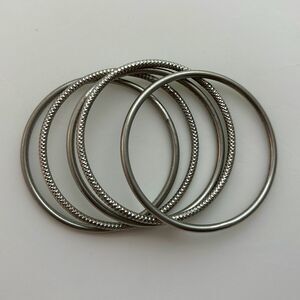 Silver-Tone Metal Bangle Set | 5 Piece Bracelet Combo